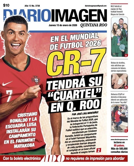 Portada de Diario Imagen Quintana Roo del jueves, 15 de enero de 2026