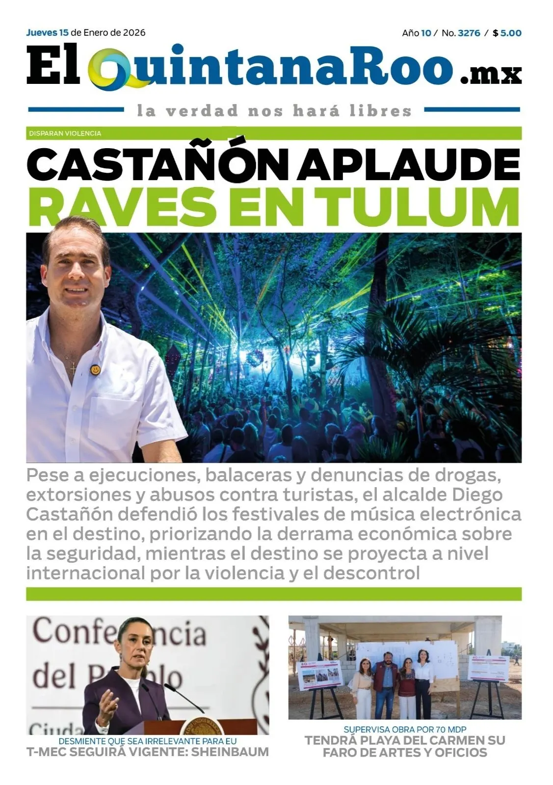 Portada de El Quintana Roo (portada) del 2026-01-15
