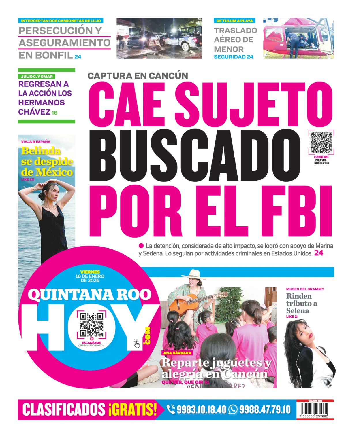 Portada de Quintana Roo Hoy (contraportada)