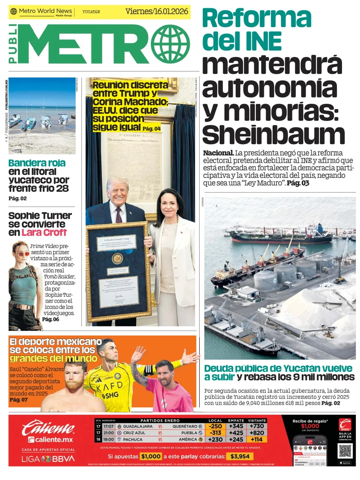 Portada de Publimetro Merida del viernes, 16 de enero de 2026