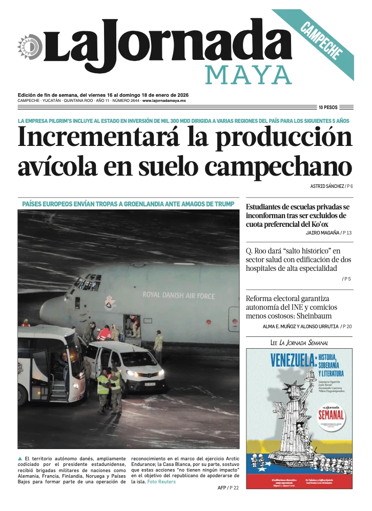 Portada de La Jornada Maya Campeche del viernes, 16 de enero de 2026