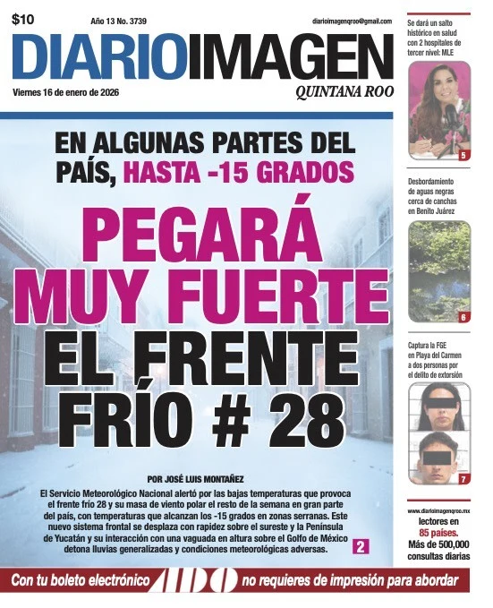 Portada de Diario Imagen Quintana Roo del viernes, 16 de enero de 2026
