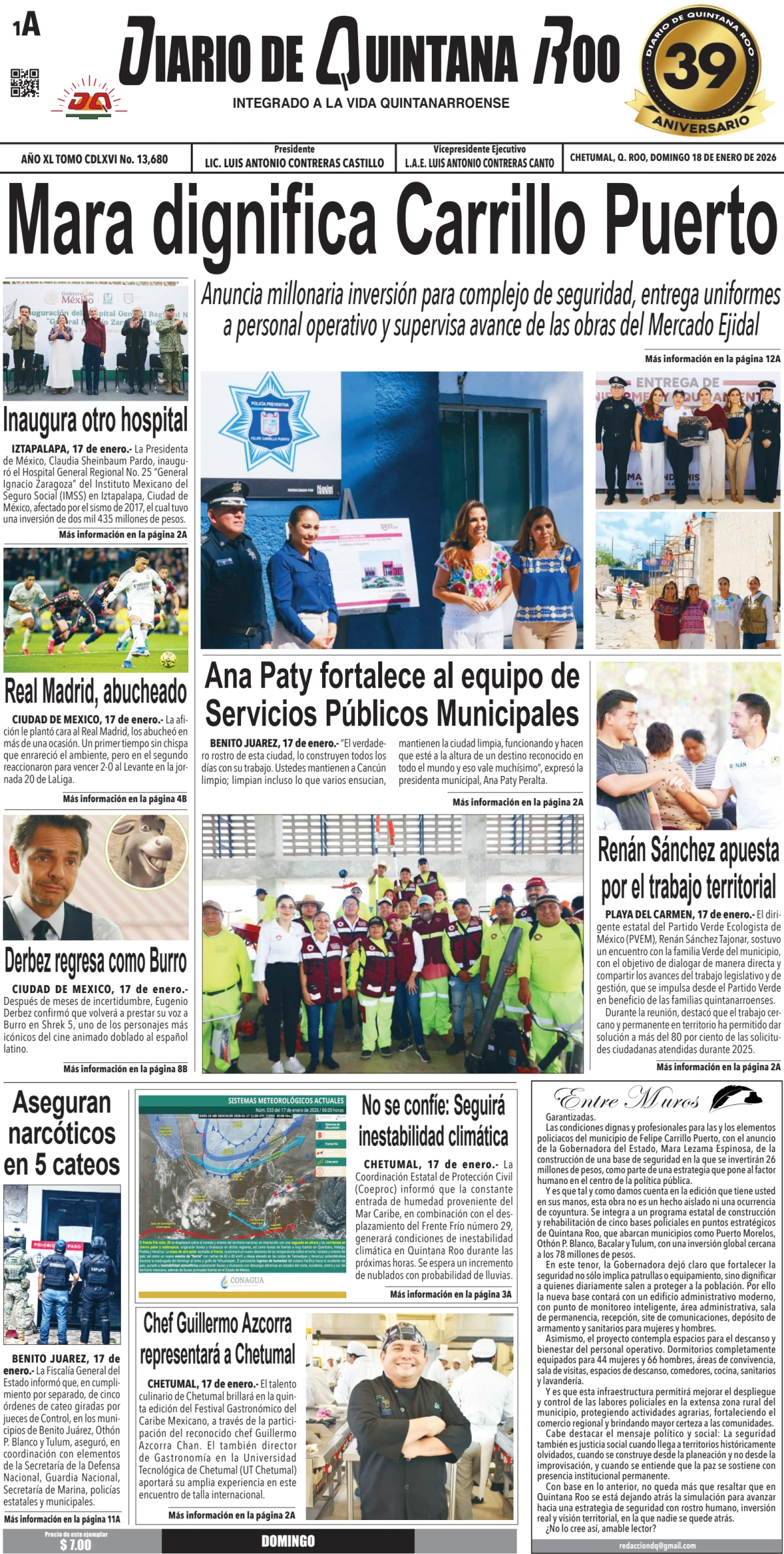 Portada de Diario de Quintana Roo (portada)