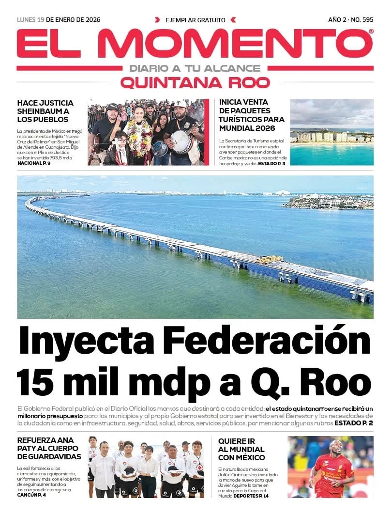Portada de El Momento Quintana Roo del lunes, 19 de enero de 2026