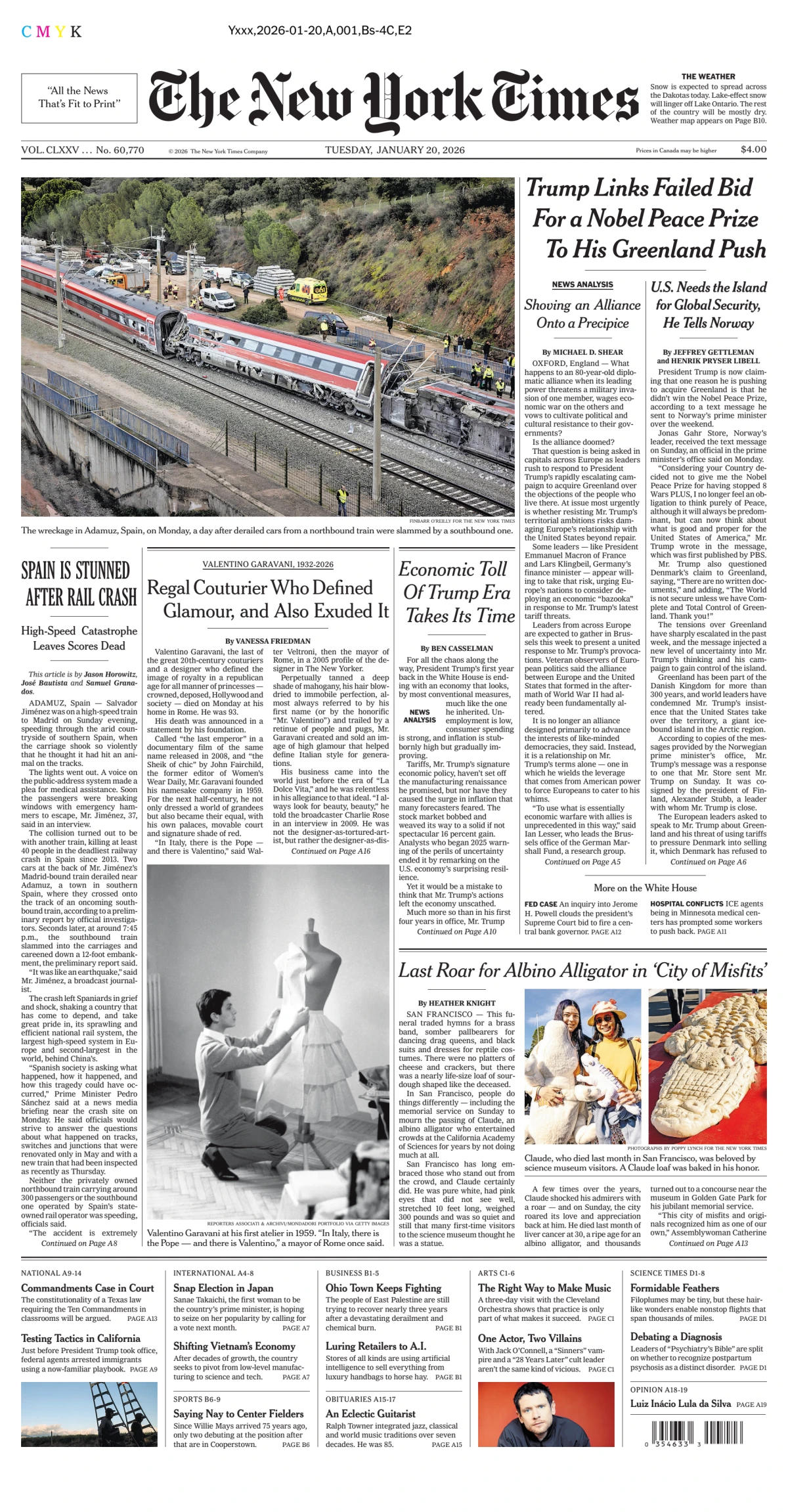 Portada de The New York Times (national) del martes, 20 de enero de 2026