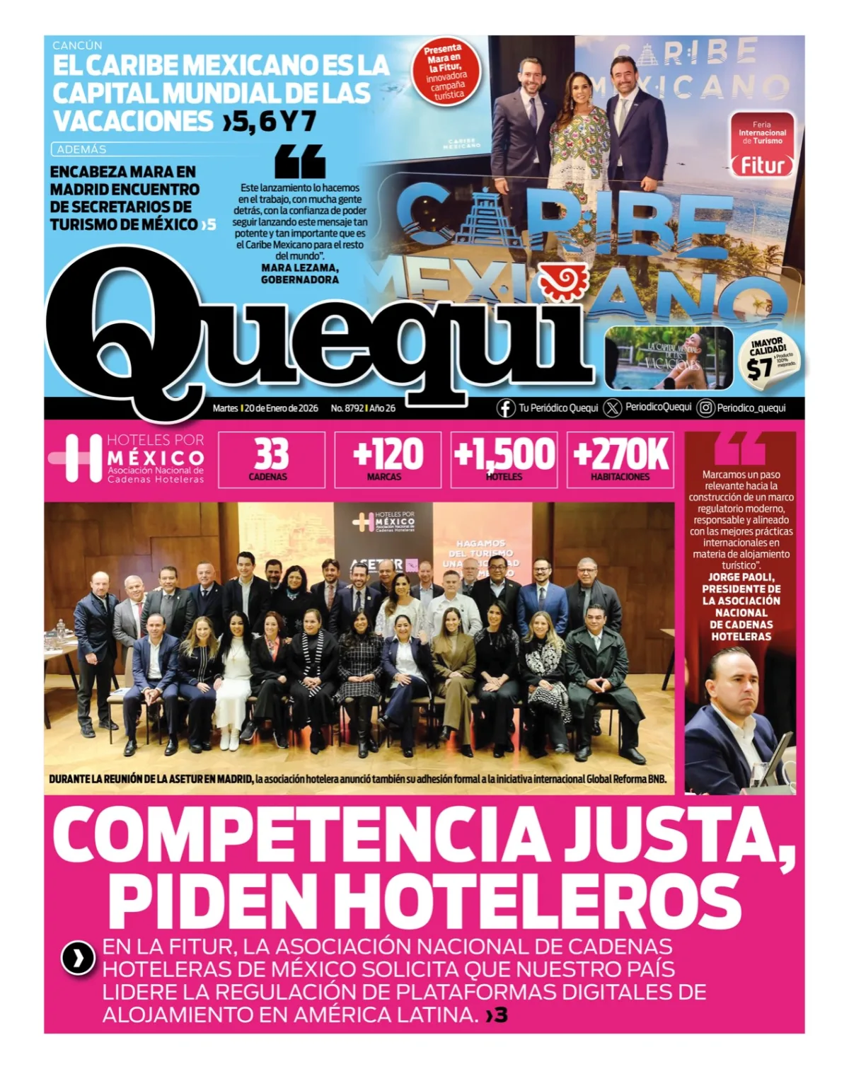 Portada de Quequi del martes, 20 de enero de 2026
