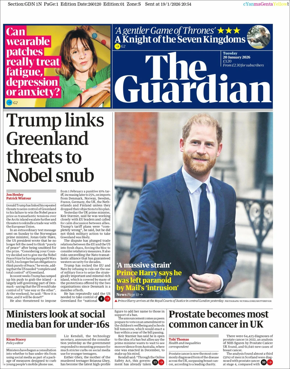 Portada de The Guardian (reino Unido)