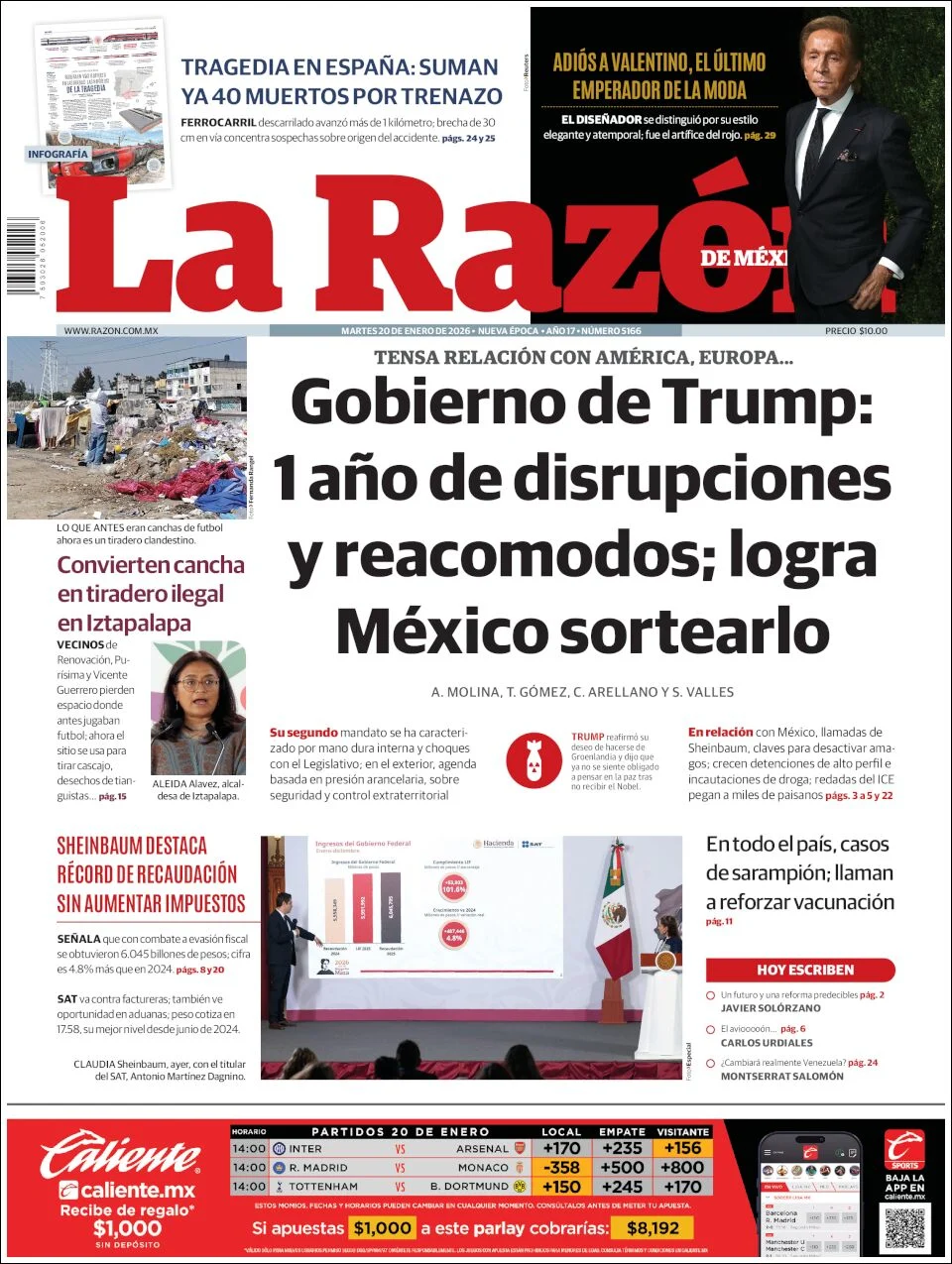 Portada de La Razon del martes, 20 de enero de 2026