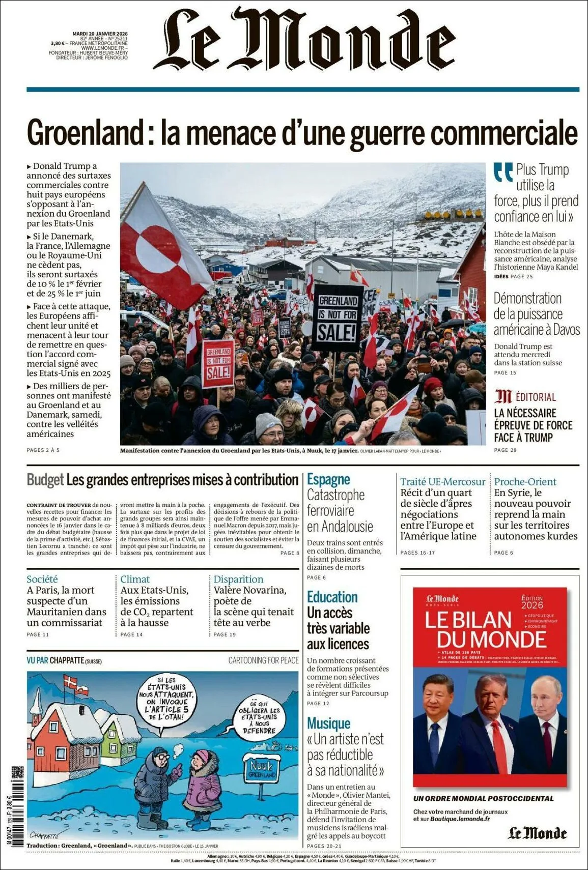 Portada de Le Monde del martes, 20 de enero de 2026