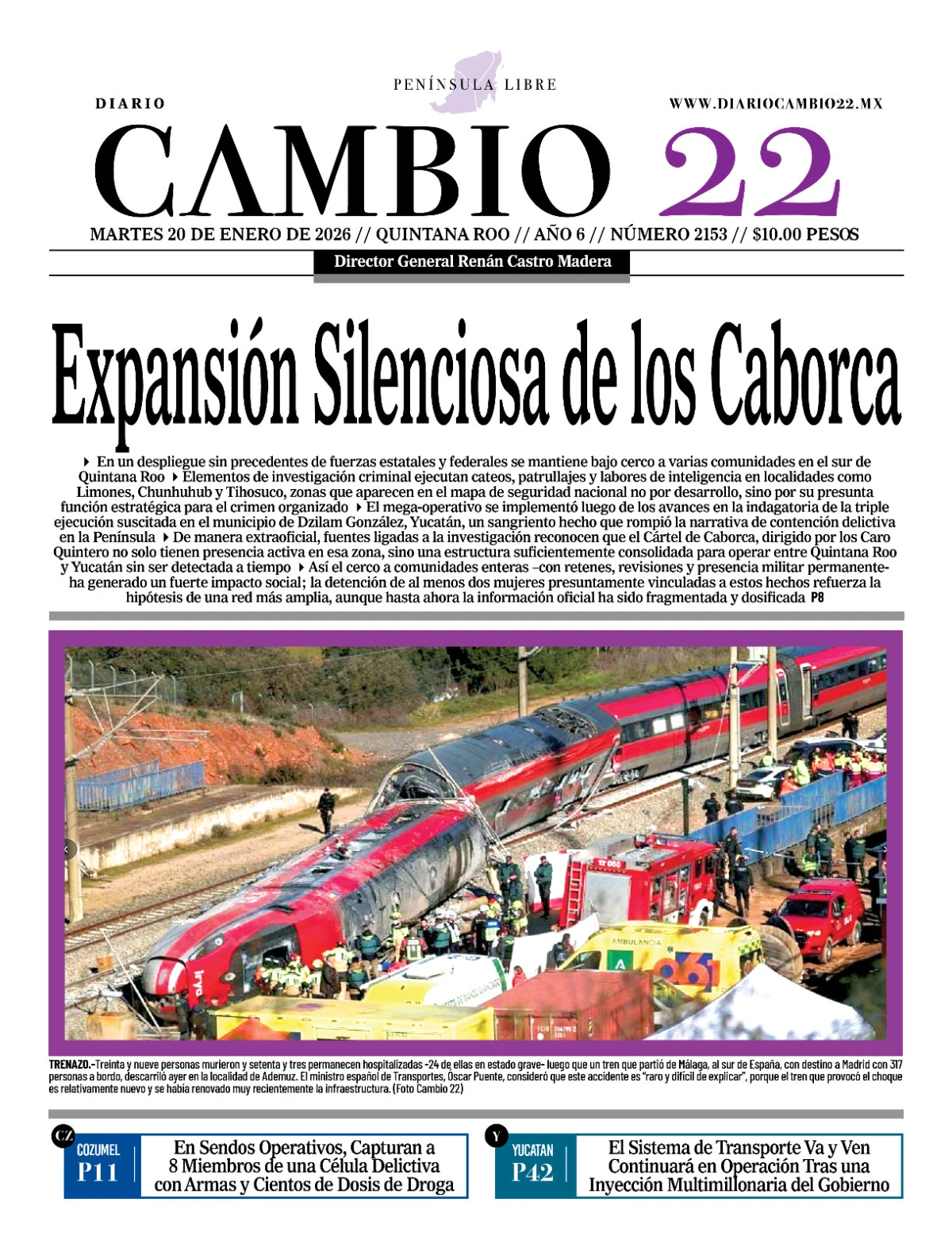 Portada de Diario Cambio 22 (contraportada) del martes, 20 de enero de 2026