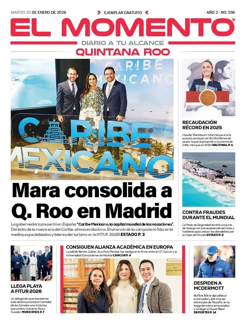 Portada de El Momento Quintana Roo del martes, 20 de enero de 2026