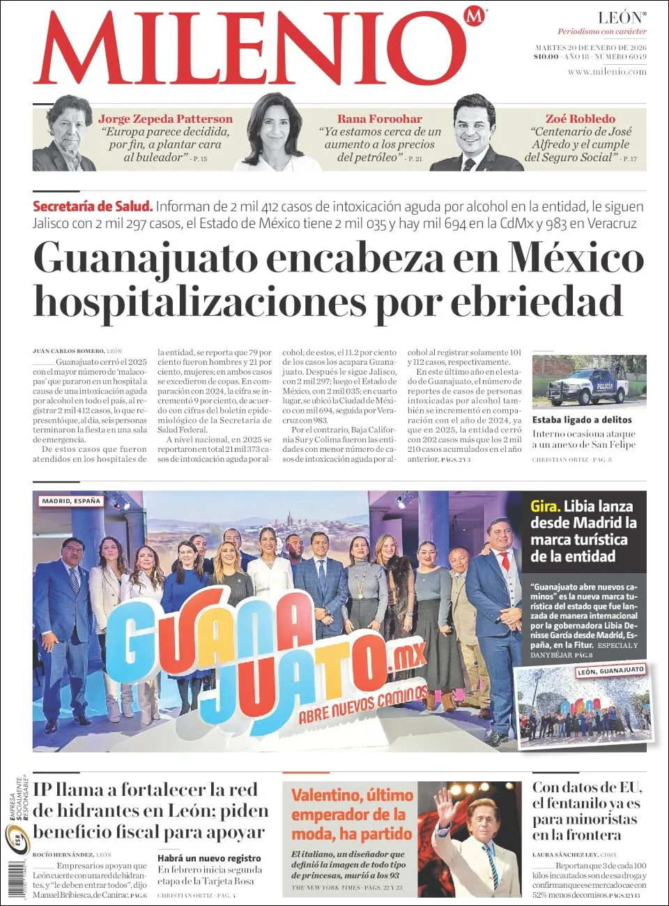 Portada de Milenio Leon del martes, 20 de enero de 2026
