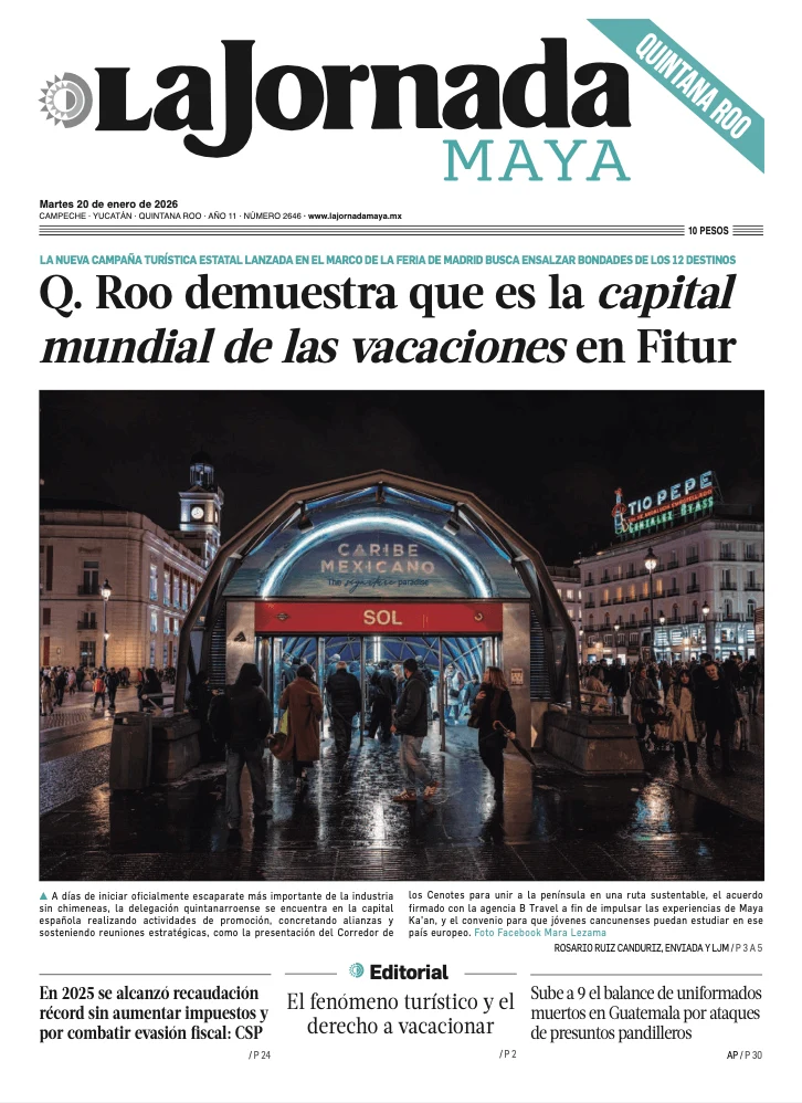 Portada de La Jornada Maya Quintana Roo del martes, 20 de enero de 2026