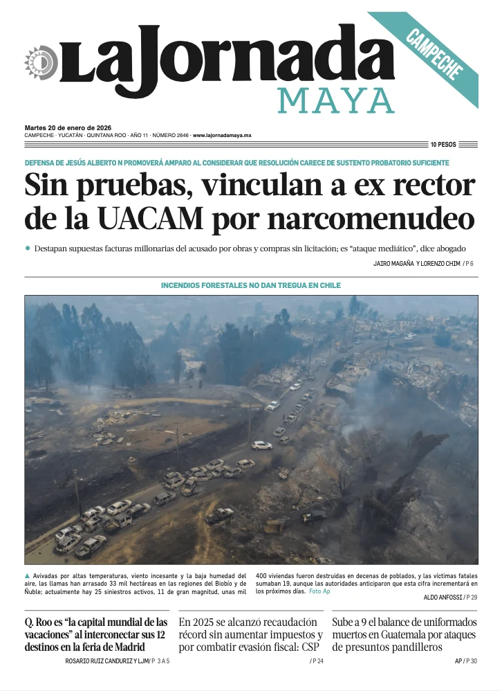 Portada de La Jornada Maya Campeche del martes, 20 de enero de 2026