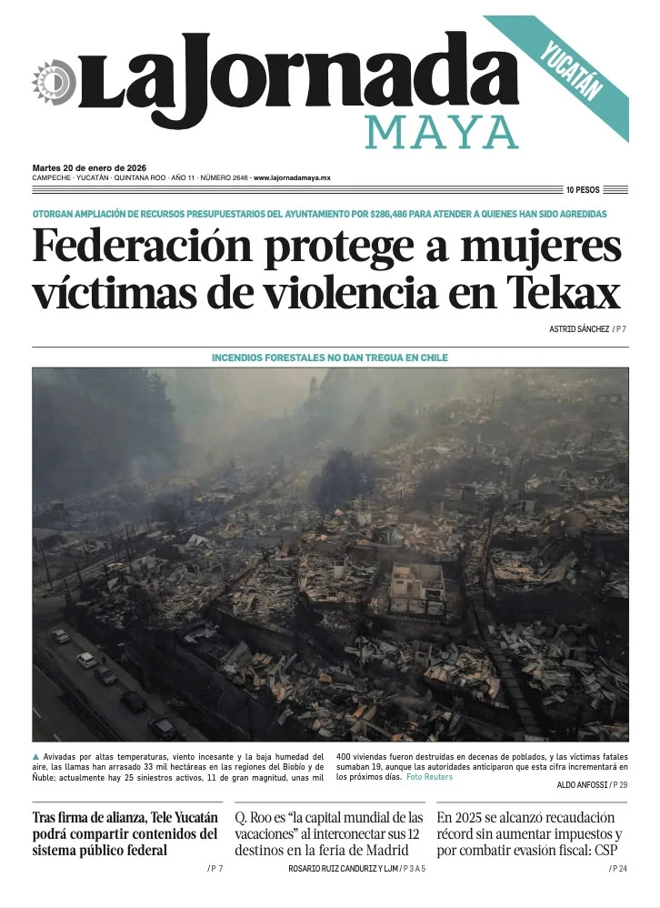 Portada de La Jornada Maya Yucatán del martes, 20 de enero de 2026