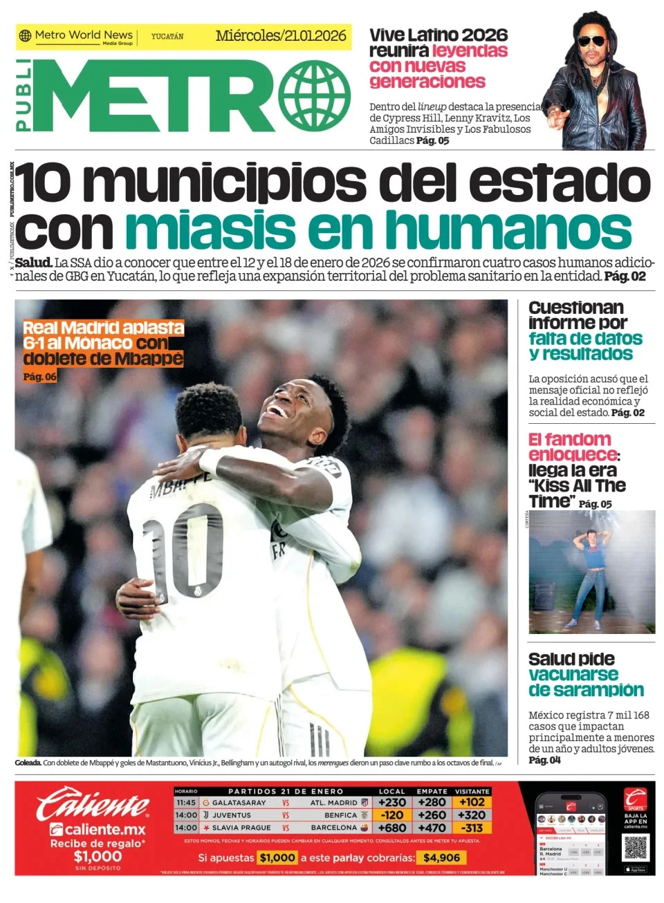 Portada de Publimetro Merida del miércoles, 21 de enero de 2026