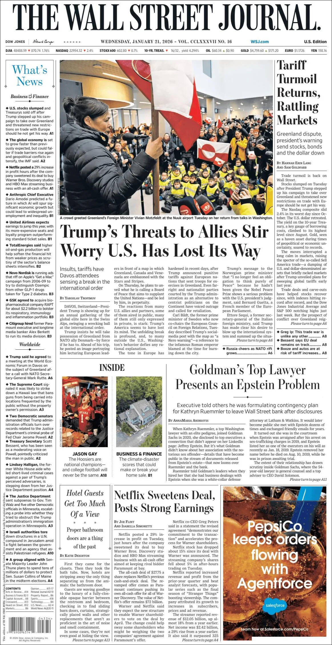 Portada de The Wall Street Journal