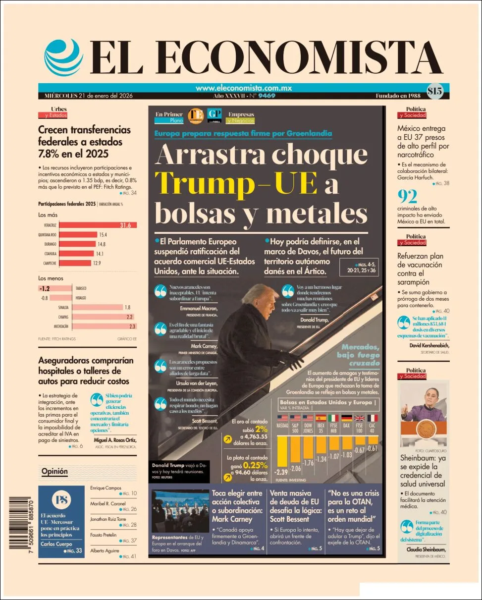 Portada de El Economista del miércoles, 21 de enero de 2026