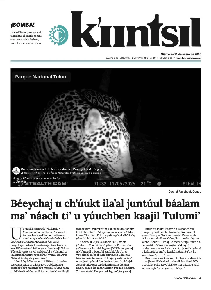 Portada de La Jornada - Kiintsil del miércoles, 21 de enero de 2026