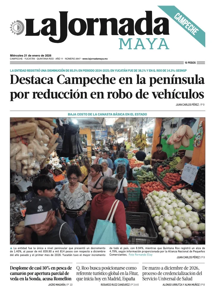 Portada de La Jornada Maya Campeche del miércoles, 21 de enero de 2026