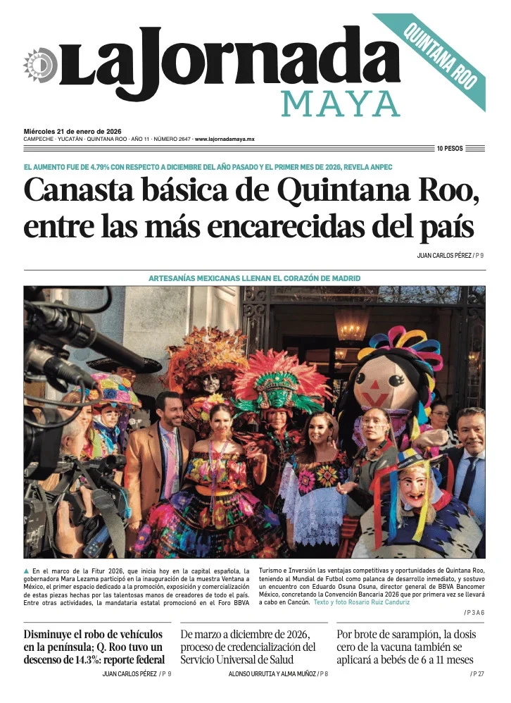Portada de La Jornada Maya Quintana Roo del miércoles, 21 de enero de 2026