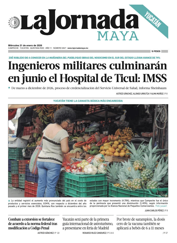 Portada de La Jornada Maya Yucatán del miércoles, 21 de enero de 2026