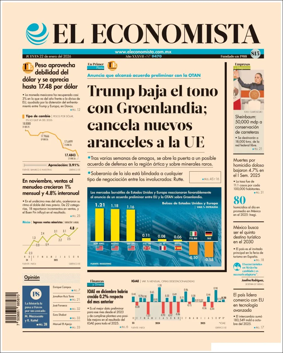 Portada de El Economista del jueves, 22 de enero de 2026
