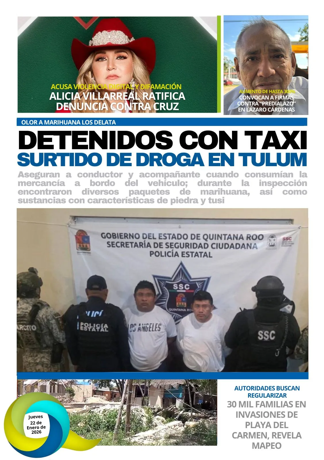 Portada de El Quintana Roo (contraportada) del 2026-01-22