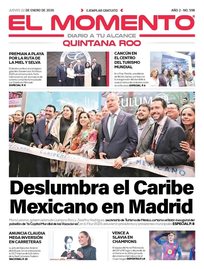 Portada de El Momento Quintana Roo del jueves, 22 de enero de 2026