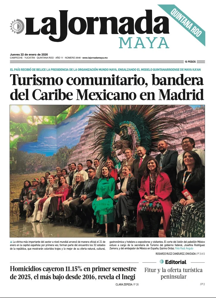Portada de La Jornada Maya Quintana Roo del jueves, 22 de enero de 2026