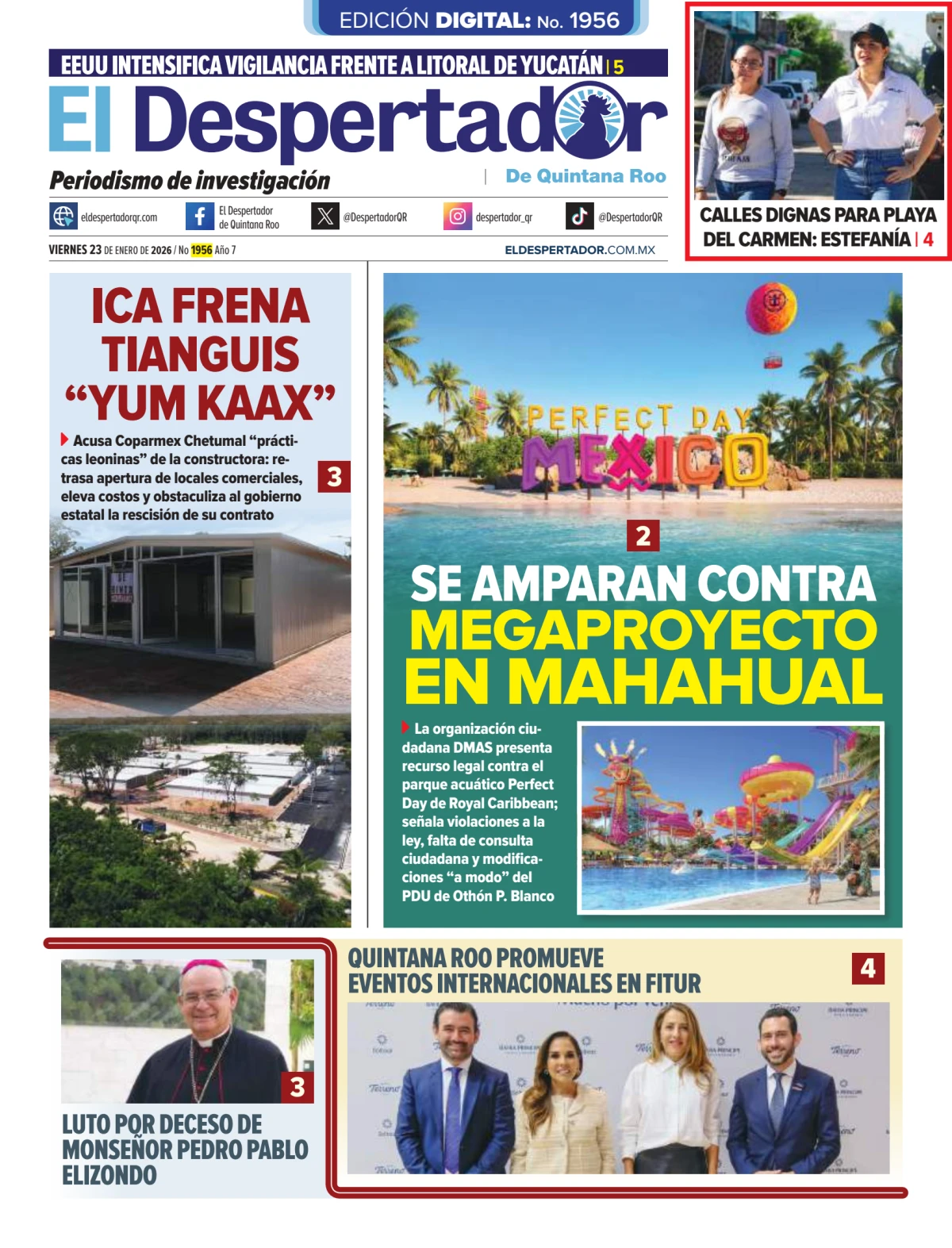 Portada de El Despertador de Quintana Roo del viernes, 23 de enero de 2026