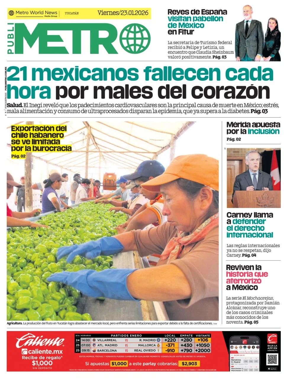 Portada de Publimetro Merida del viernes, 23 de enero de 2026