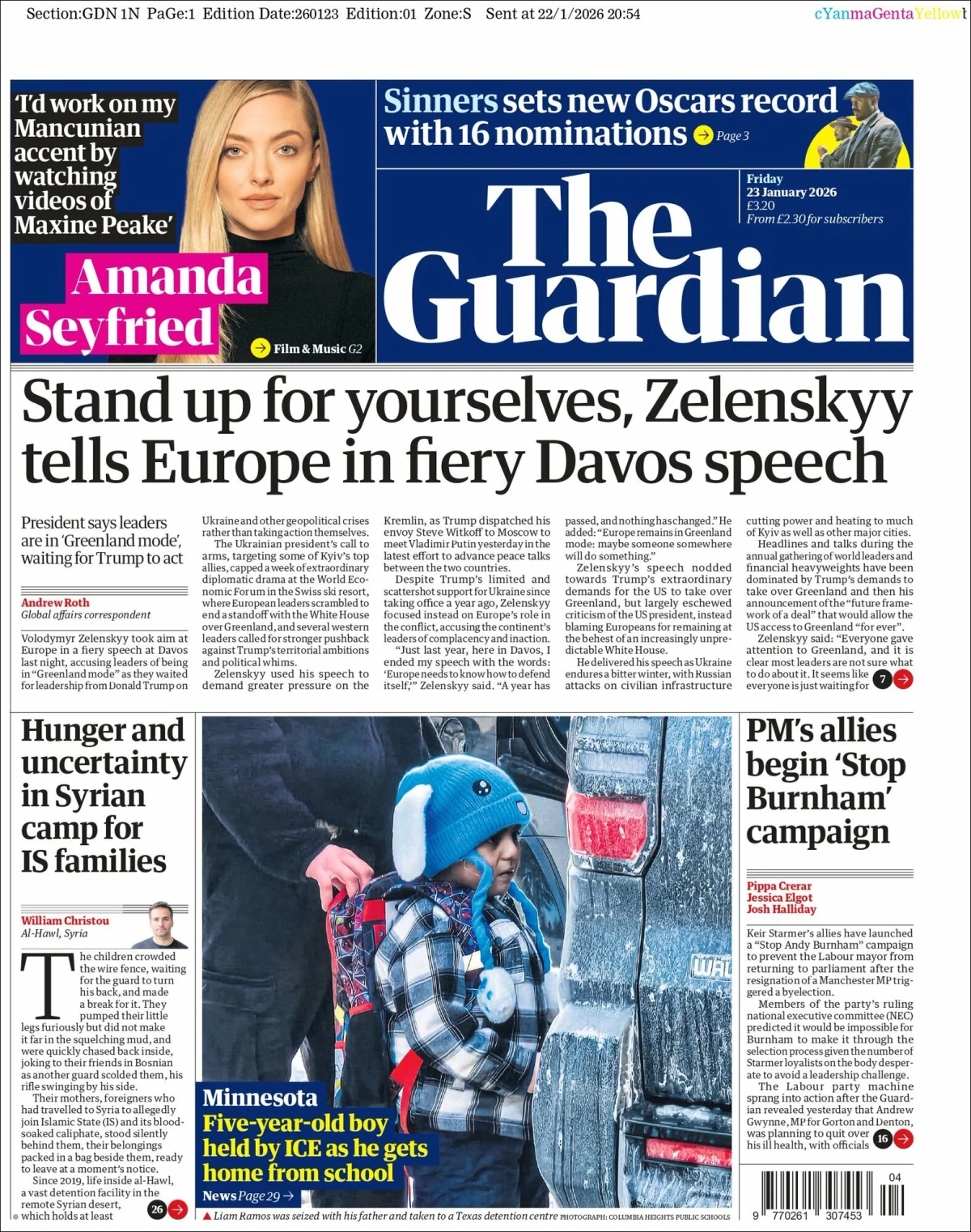 Portada de The Guardian (reino Unido)