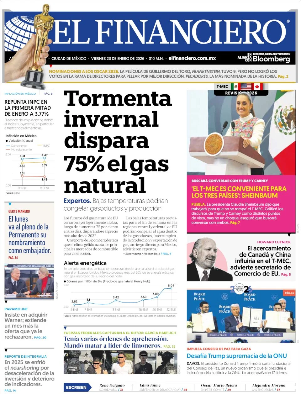 Portada de El Financiero del viernes, 23 de enero de 2026