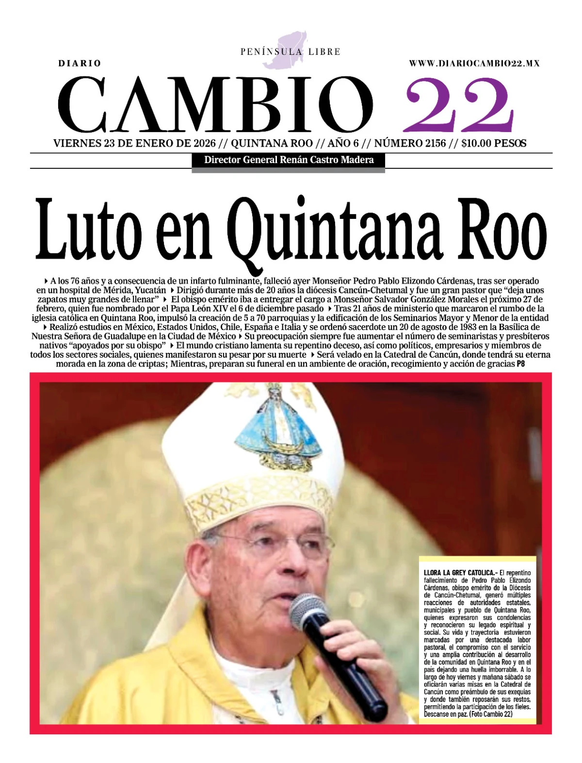 Portada de Diario Cambio 22 (contraportada) del viernes, 23 de enero de 2026