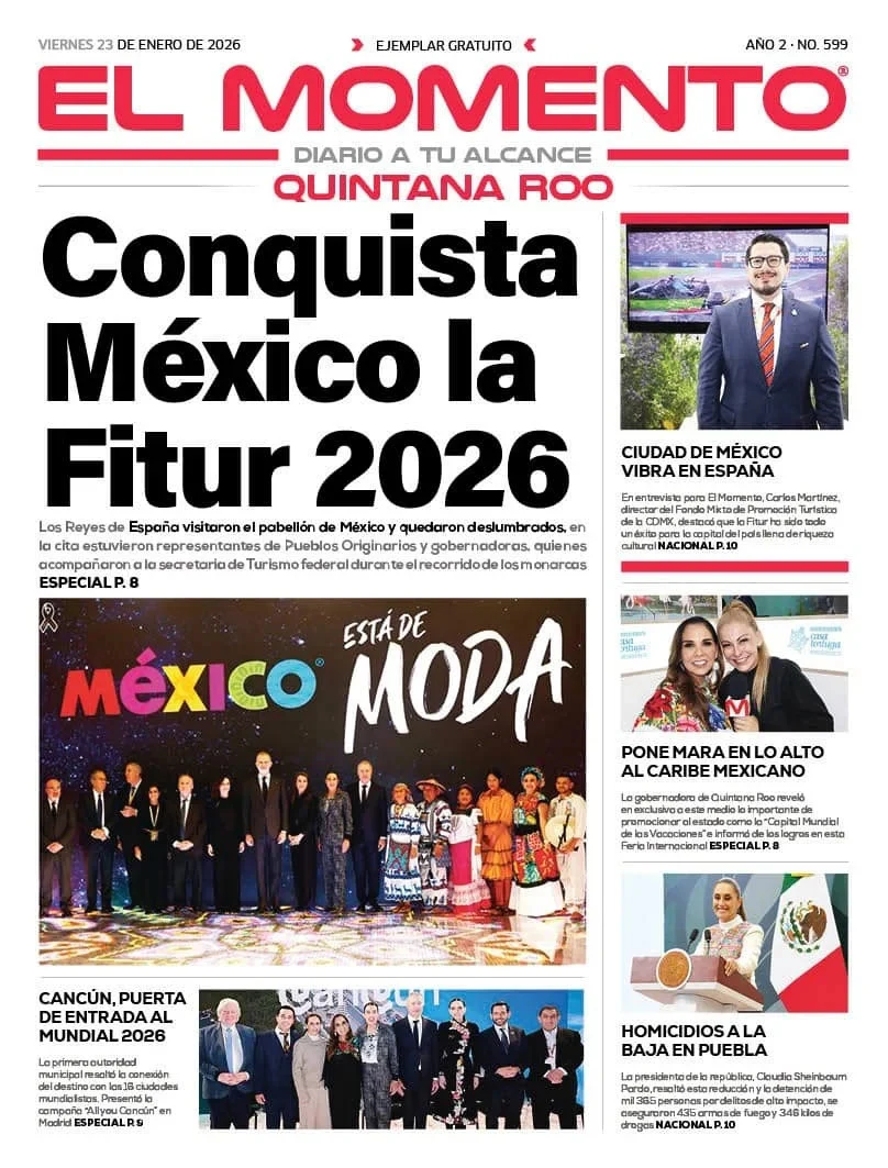 Portada de El Momento Quintana Roo del viernes, 23 de enero de 2026