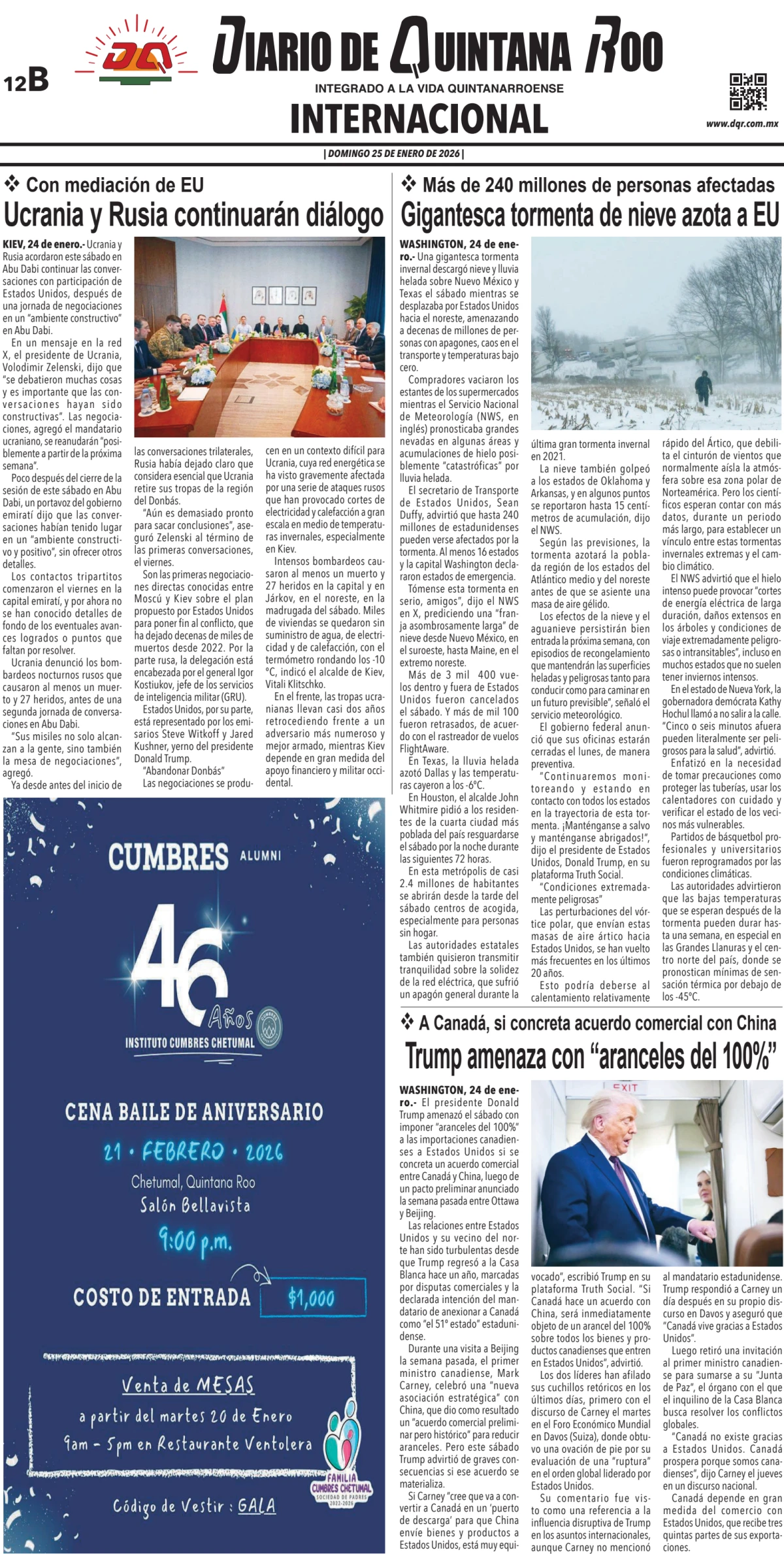 Portada de Diario de Quintana Roo (contra Portada)
