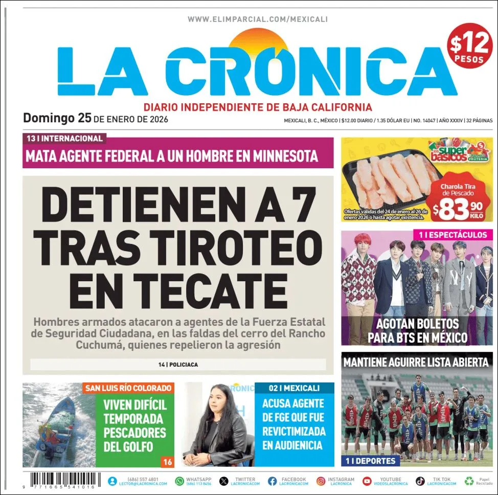 Portada de La Cronica del domingo, 25 de enero de 2026