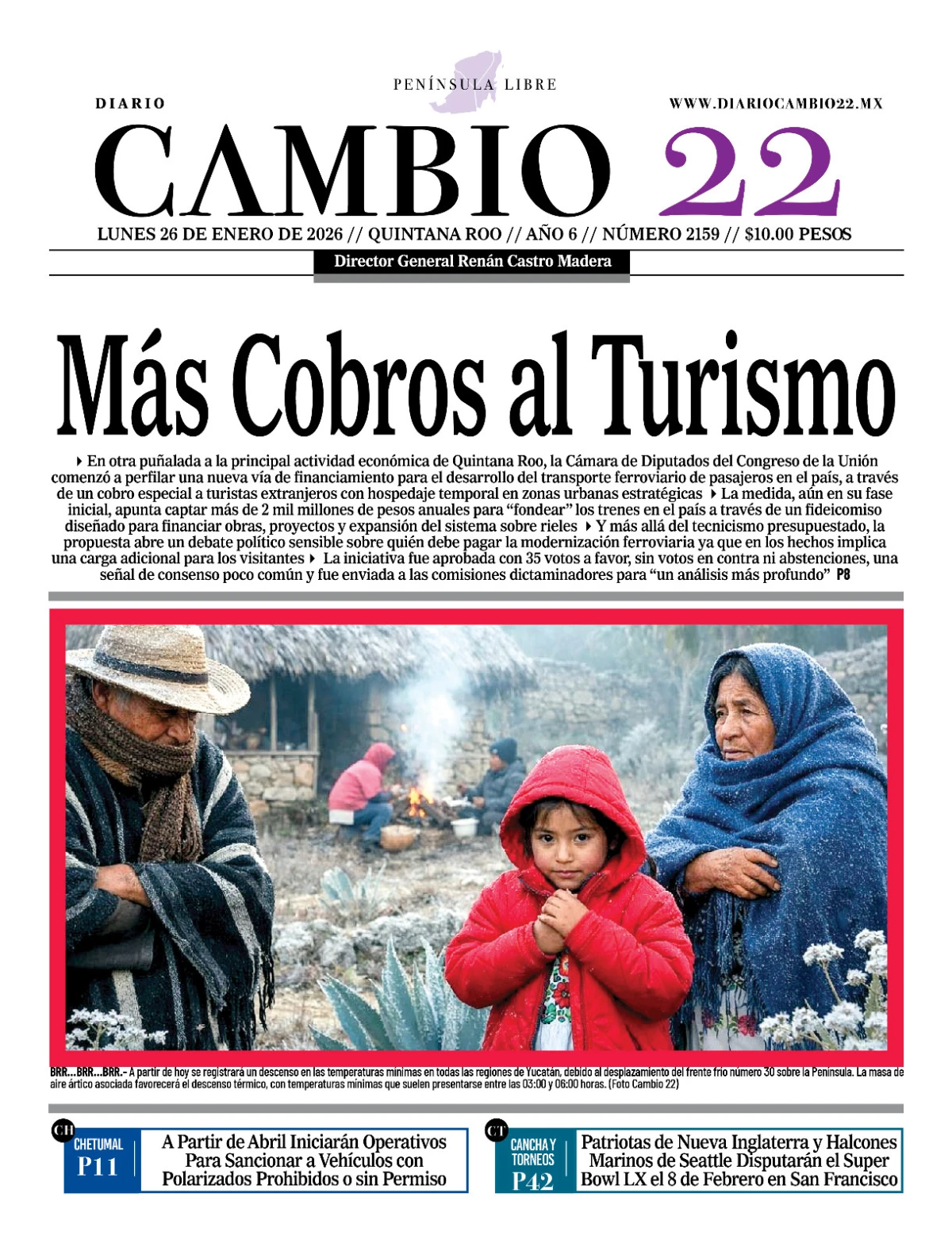 Portada de Diario Cambio 22 (contraportada) del lunes, 26 de enero de 2026
