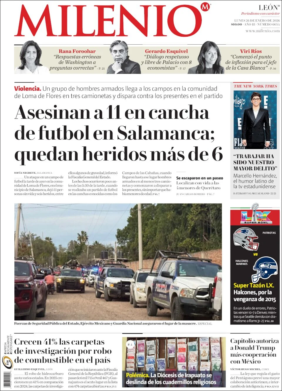 Portada de Milenio Leon del lunes, 26 de enero de 2026