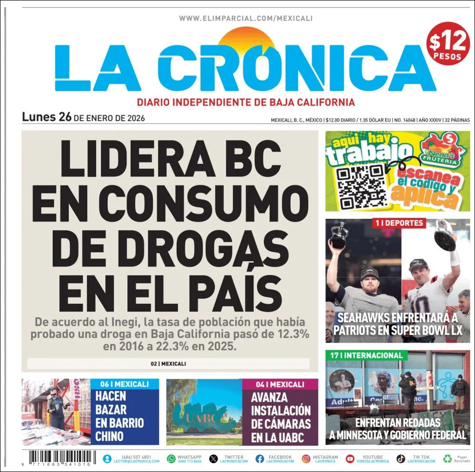 Portada de La Cronica del lunes, 26 de enero de 2026