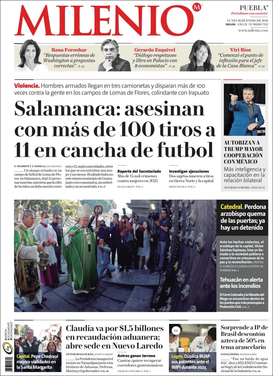 Portada de Milenio Puebla del lunes, 26 de enero de 2026