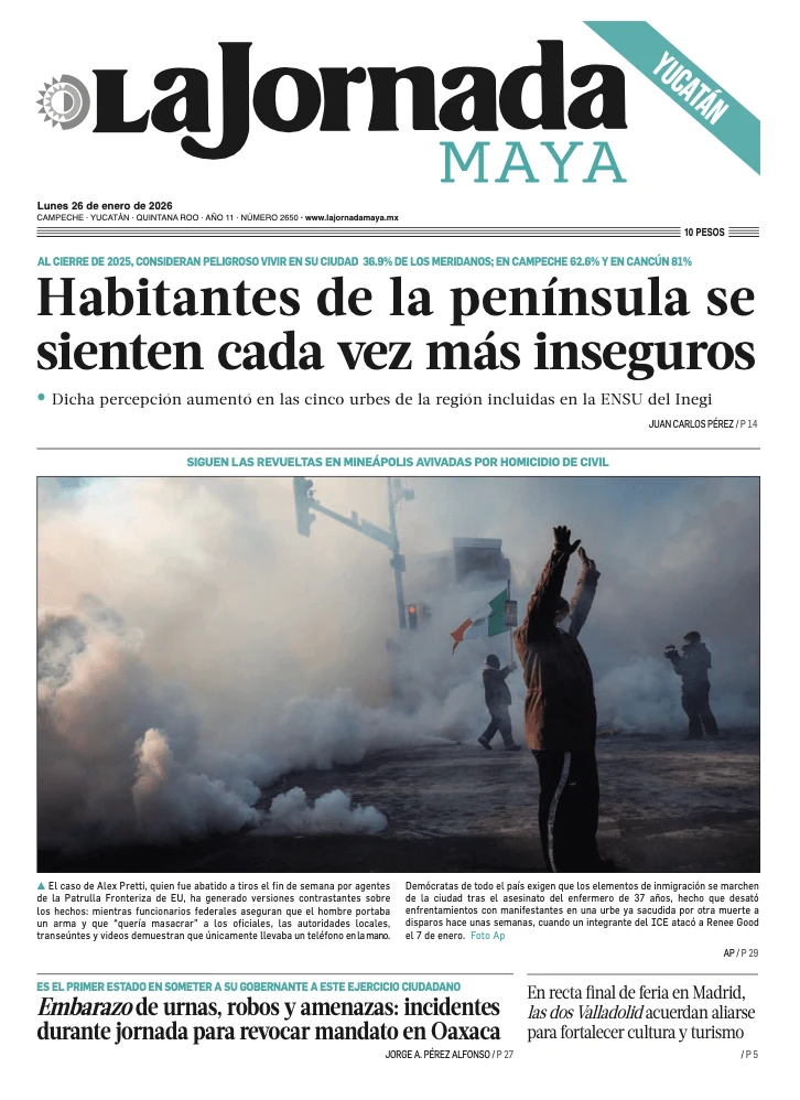 Portada de La Jornada Maya Yucatán del lunes, 26 de enero de 2026