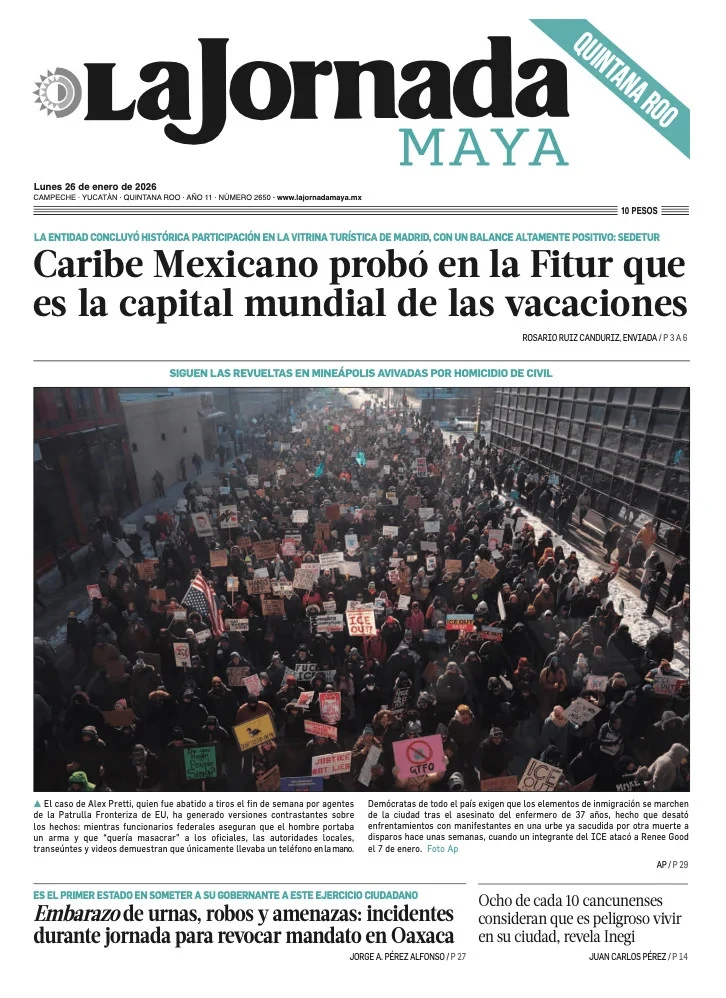 Portada de La Jornada Maya Quintana Roo del lunes, 26 de enero de 2026