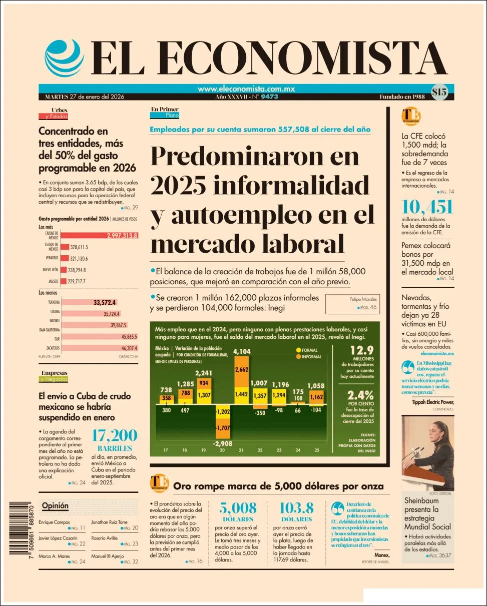 Portada de El Economista del martes, 27 de enero de 2026