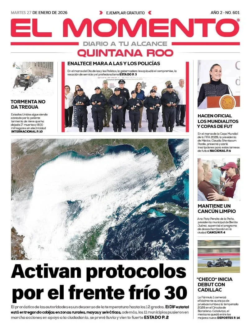 Portada de El Momento Quintana Roo del martes, 27 de enero de 2026