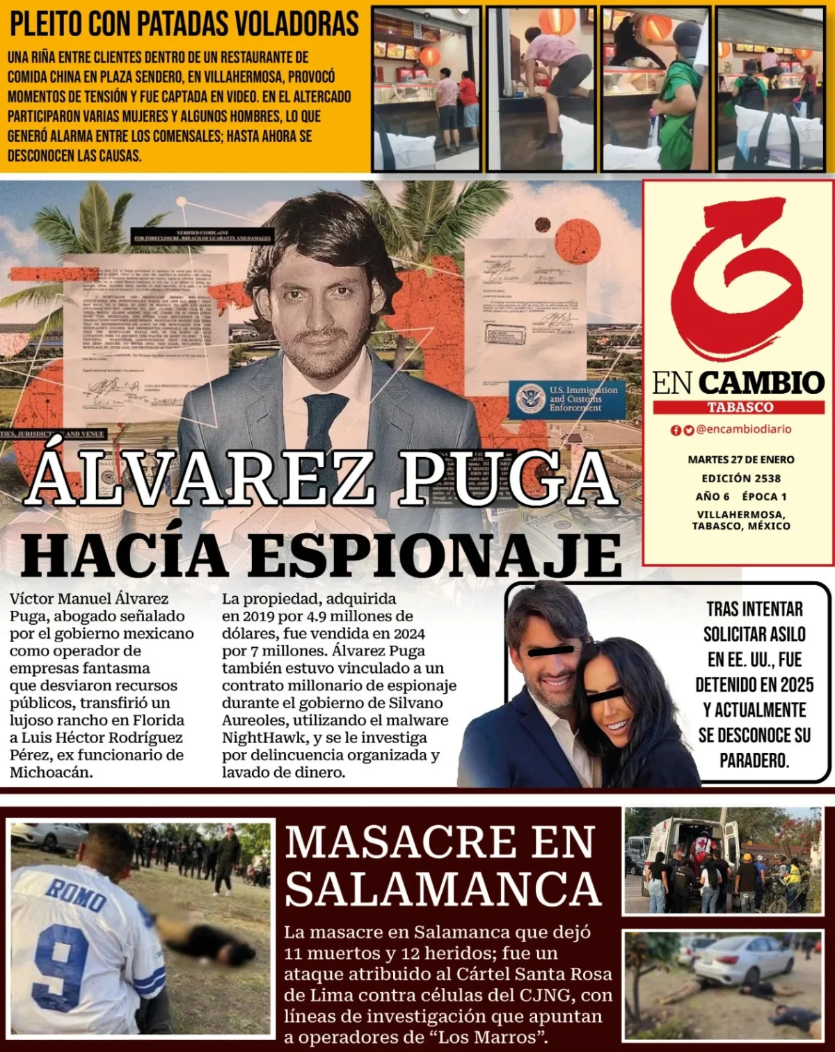 Portada de En Cambio - Tabasco (contraportada) del martes, 27 de enero de 2026