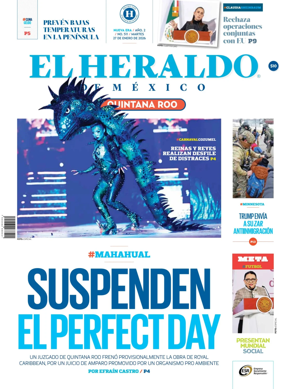 Portada de El Heraldo de Mexico - Quintana Roo