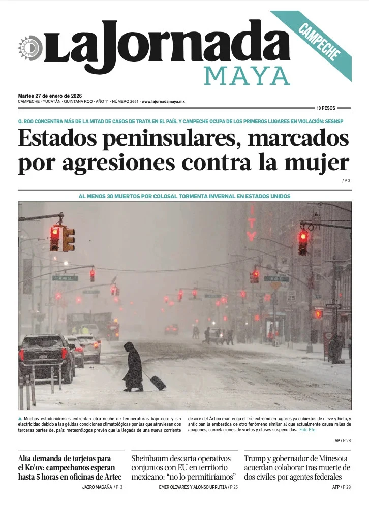 Portada de La Jornada Maya Campeche del martes, 27 de enero de 2026
