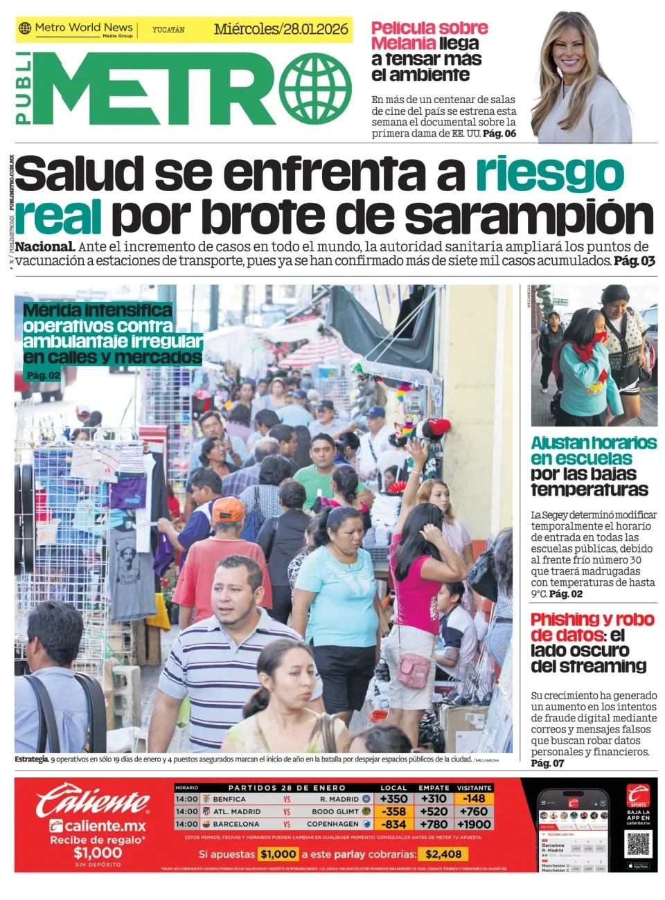 Portada de Publimetro Merida del miércoles, 28 de enero de 2026